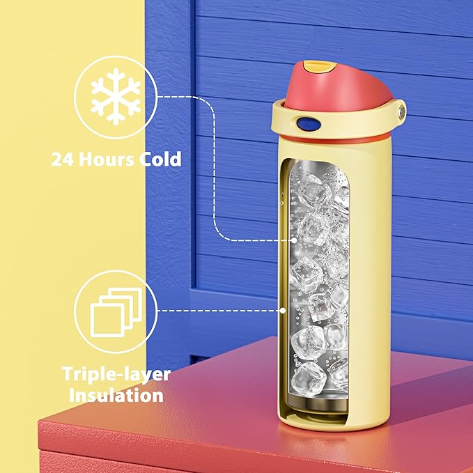 24 oz Insulated Water Bottle with Straw: Meoky Stainless Steel Metal Water Bottle with Straw Lid - Leak Proof, Cold for 24 Hours, Fits in Car Cup Holder, BPA-Free for Travel Sports Gym, Misty Horizons