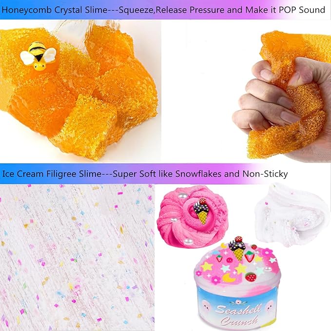Crunchy Slime Set 12 Packed for Kids,Super Soft and Non-Sticky Stress Relief Clear Slime Kit Toy,DIY Butter Slime Party Favor for Girls & Boys Goodie Bags Stuffers Totally 19OZ/540ML