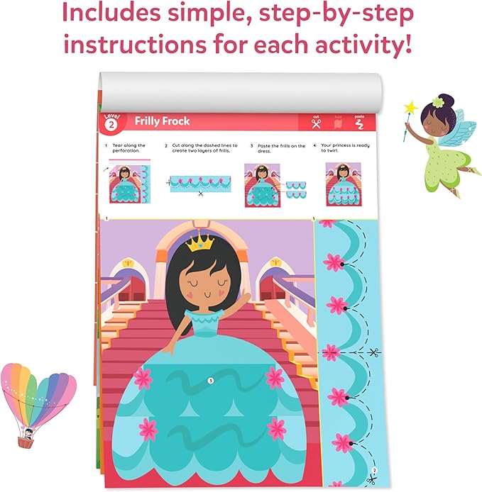 Skillmatics Scissor Skills Activity Book - Snip Snip Unicorns & Princesses, 25 Cutting & Creative Activities for Preschoolers, 2 Child-Safe Scissors, Felt Craft Kit, Screen-Free Fun, Gift for Ages 3-7
