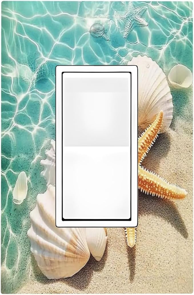 Decorative Outlet Covers Sea Shells And Star Fish In Ocean Beach 1 Gang Single Rocker Light Switch Cover Plate Wall Plates Gfci Faceplate For Bathroom Home Decor