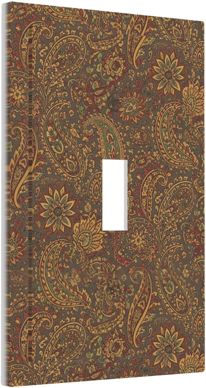 Vintage Paisley 1-Gang Toggle Light Switch Plate, Bohemian Boho Autumn Tones Retro Floral Decorative Wall Plate for Eclectic Homes