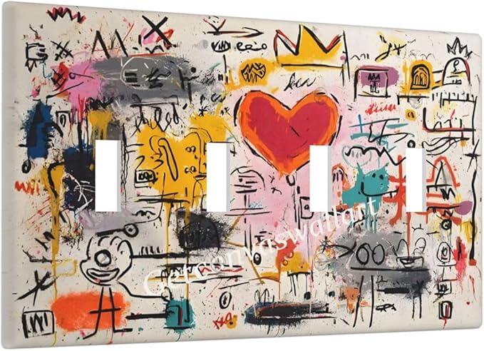 Colorful Graffiti Street Art Banksy Prints Light Switch Covers Quad Toggle Electrical Faceplate 4 Gang Wall Plate Decorative Switch Plates Cover for Kids Room Office Decor