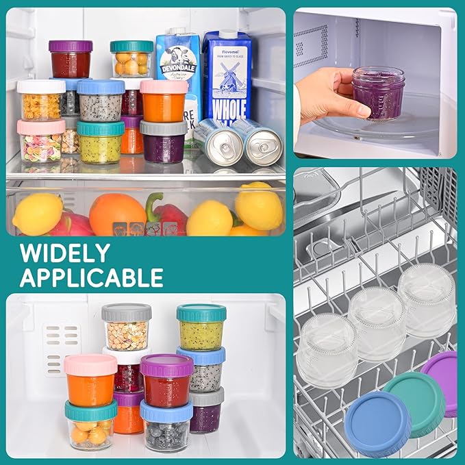 DEHOV 6-Piece Glass Baby Food Containers with Lids,4 OZ Small Glass Freezer Safe Baby Food Storage Jars,Leak Proof Baby Food Grade Puree Containers