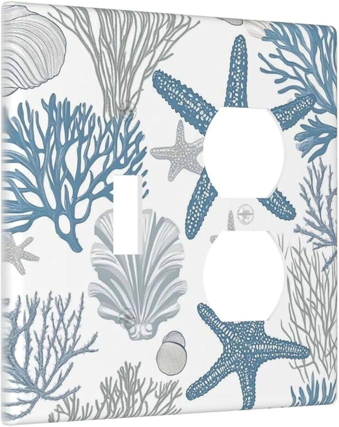 Blue Starfish Nautical Beach Conch Coastal Coral Shell Wallplates 1 Toggle 1 Duplex Switch Plate Electrical Gfci Faceplate Decorative Light Switch Covers For Kids Room Bathroom Decor