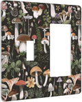 Black Boho Moth Botanic Mushroom 2 Gang Single Toggle/Decorator Combination Light Switch Cover Decorative Combo 1-Toggle/1-GFCI/Rocker Wall Plate Cover