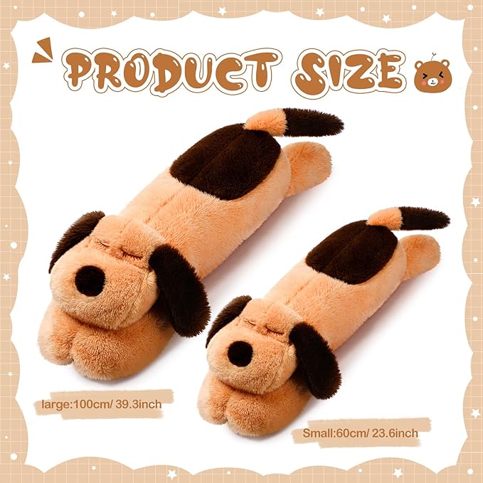 Queekay Dog Body Pillow Stuffed Animals Plush Long Body Pillow for Dogs Large Sleeping Hugging Puppy Cushion Gift for Birthday Party(23.6 Inch,Brown)