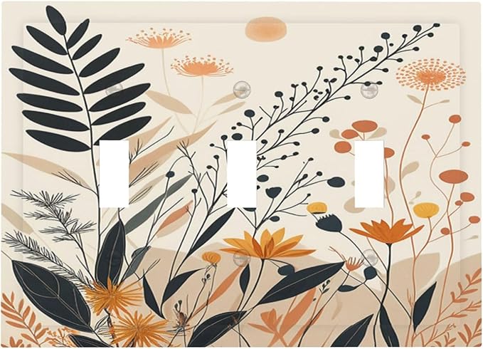 Light Switch Cover Plate Minimalist Floral Boho Botanical Wildflowers 3 Gang Triple Toggle Decorative Switch Plates Wall Plates Electrical Switchplate Faceplate for Bathroom Bedroom Decor