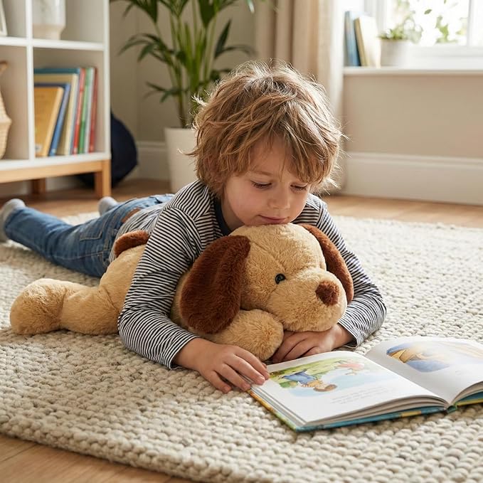 WEIGEDU Weighted Puppy Dog Stuffed Animal Plush Toy for Kids and Adults with Embroidered Eyes and Removable Weight Pack - 21.5 Inches, 2.3 lbs
