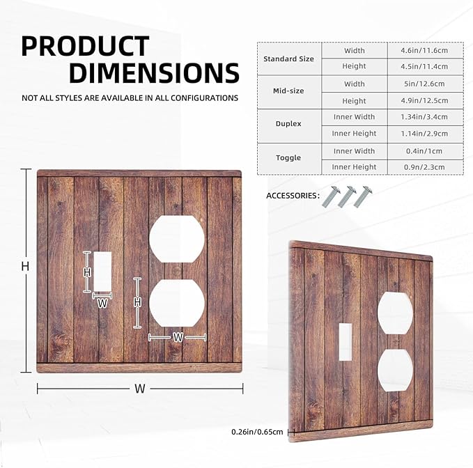 Decorative Switch Cover Plate with Wood Texture Rustic Vertical Planks Brown Design Toggle Duplex Wall Plate 2 Gang Light Switch Cover Outlet Covers Vintage Aesthetic Kitchen/Bedroom Decor