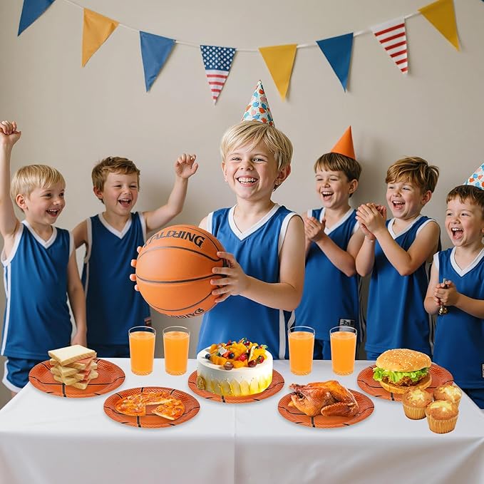 40 Pcs Basketball Plates and Napkins Sets - Sports Birthday Party Supplies Tableware, Brown Disposable Paper Plates Napkins Kit for Basketball Birthday Party Decorations Table Decor, Serves 20