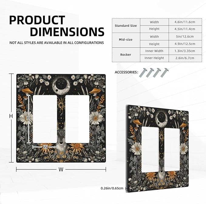 Light Switch Cover Plate Vintage Deer Flowers Moon Natural Plants Floral 2 Gang Double Rocker Outlet Covers Decorative Switch plates Electrical Wall Plates GFCI Receptacle for Bathroom Bedroom