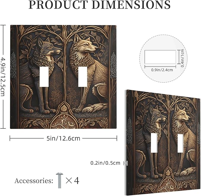 Medieval Wolves Animal Vintage Print Decorative Switch Plates 2 Gang Double Toggle Outlet Light Switch Cover Wall Plate Electrical Faceplate for Farmhouse Home Decor