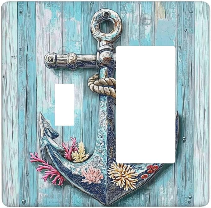 Outlet Covers Anchor Coastal Beach Nautical Coral 1 Toggle 1 Rocker Combination Decorative Wall Plate Electrical Switch Plates Light Switch Cover Plate For Farmhouse Cabin Decor