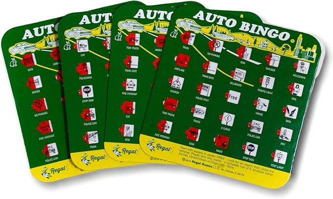 Regal Games Finger-Tip Shutter Bingo Cards with Sliding Windows - Auto Bingo Game Set - Assorted Travel Game for Adults & Kids - Reusable, No Chips & Daubers Needed - 4 Packs - Green