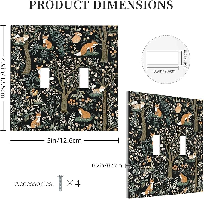 Decorative Switch Plates Fairy Forest Animals Fox Squirrel Flower 2 Gang Double Toggle Outlet Light Switch Cover Wall Plate Electrical Faceplate For Bed Room Farmhouse Decor