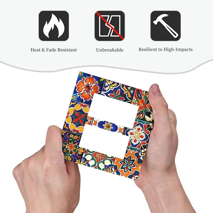 Decorative Outlet Covers Colorful Mexican Talavera Vintage Boho Floral 2 Gang Double Gfci Rocker Electrical Wall Panels Light Switch Cover Plate For Farmhouse Cabin Decor