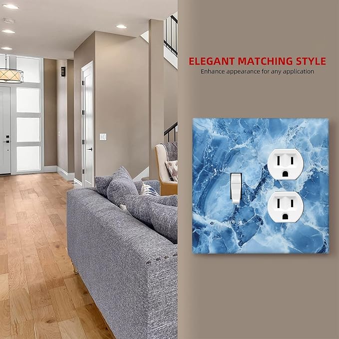 Outlet Covers Blue Marble Abstract Luxury Modern 2 Gang Decorative Switch Plates 1 Toggle Duplex Combo Light Switch Cover GFCI Electrical Wall Plates for Bathroom Bedroom Decor