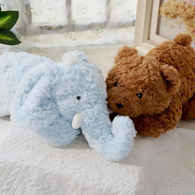 Soft Weighted Elephant Stuffed Animal 20.5" 2Lbs, Sturdy and Fluffy Blue Elephant Plush Toy for Kids Adults, Cute Plushy Hugging Toy for Kids (20.5"x7.9"x5.9")
