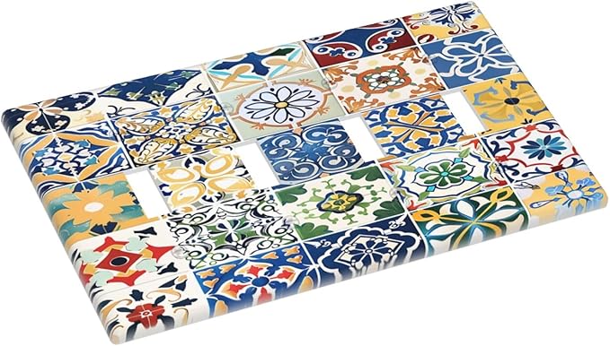Light Switch Covers Moroccan Traditional Mexican Talavera Til Quad Toggle Electrical Faceplate 4 Gang Wall Plate Decorative Switch Plates for Kitchen Home Decor