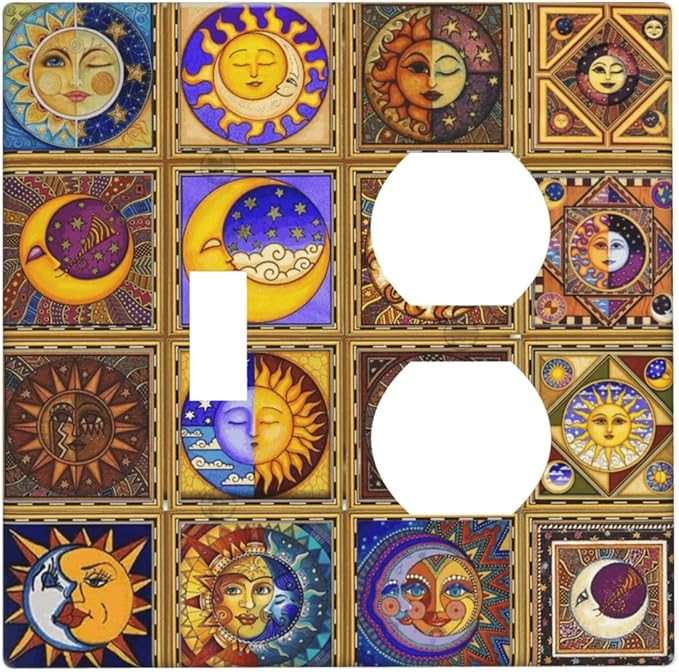 Mexican Talavera Tiles Star Pattern Celestials Theme Print Wallplates 1 Toggle 1 Duplex Switch Plate Electrical GFCI Faceplate Decorative Light Switch Covers for Kitchen Home Decor