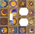 Mexican Talavera Tiles Star Pattern Celestials Theme Print Wallplates 1 Toggle 1 Duplex Switch Plate Electrical GFCI Faceplate Decorative Light Switch Covers for Kitchen Home Decor