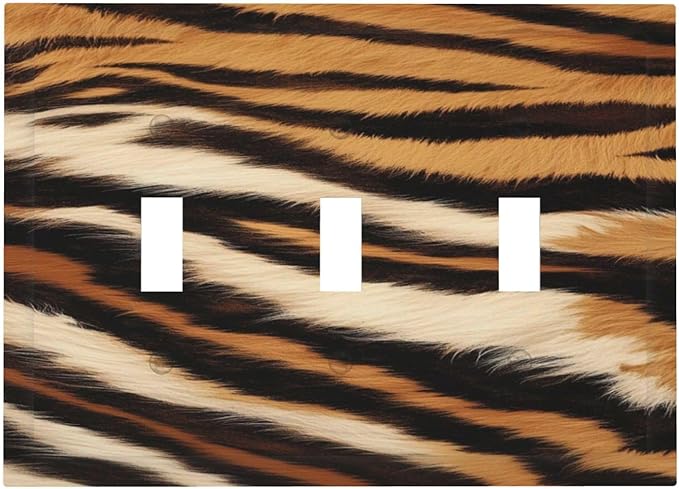 Tiger Texture Wild Animal Skin Pattern Print Decorative Switch Plates 3 Gang Wall Plate Triple Toggle Light Switch Cover Faceplate Electrical Wall Panels for Kids Room Office Decor