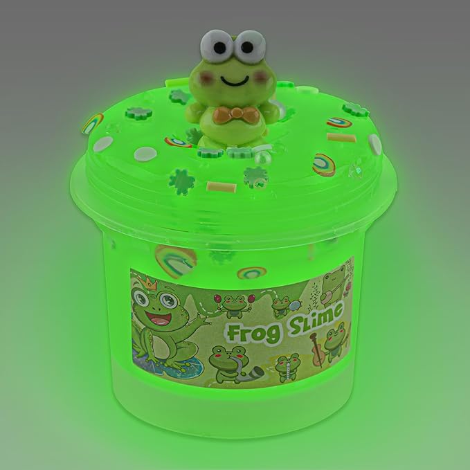 Frog Glow in The Dark Slime, Super Soft & Good Stretchy Green Slime, Slimes Party Favors for Kids, Slimes Sensory Toys for Birthday Easter Halloween Christmas Girls Gifts & Boys Gifts