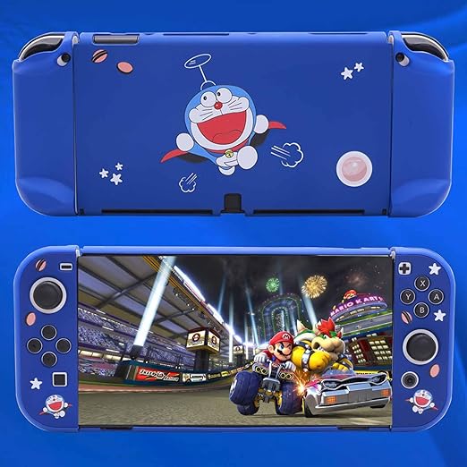 GUTIAL Accessories Bundle for Nintendo Switch OLED - Cute Kawaii NS OLED Accessories kit for Grils Boys Kids with Carrying Case, Cartoon Dockable Cover Case, Screen Protector, Stand - Blue