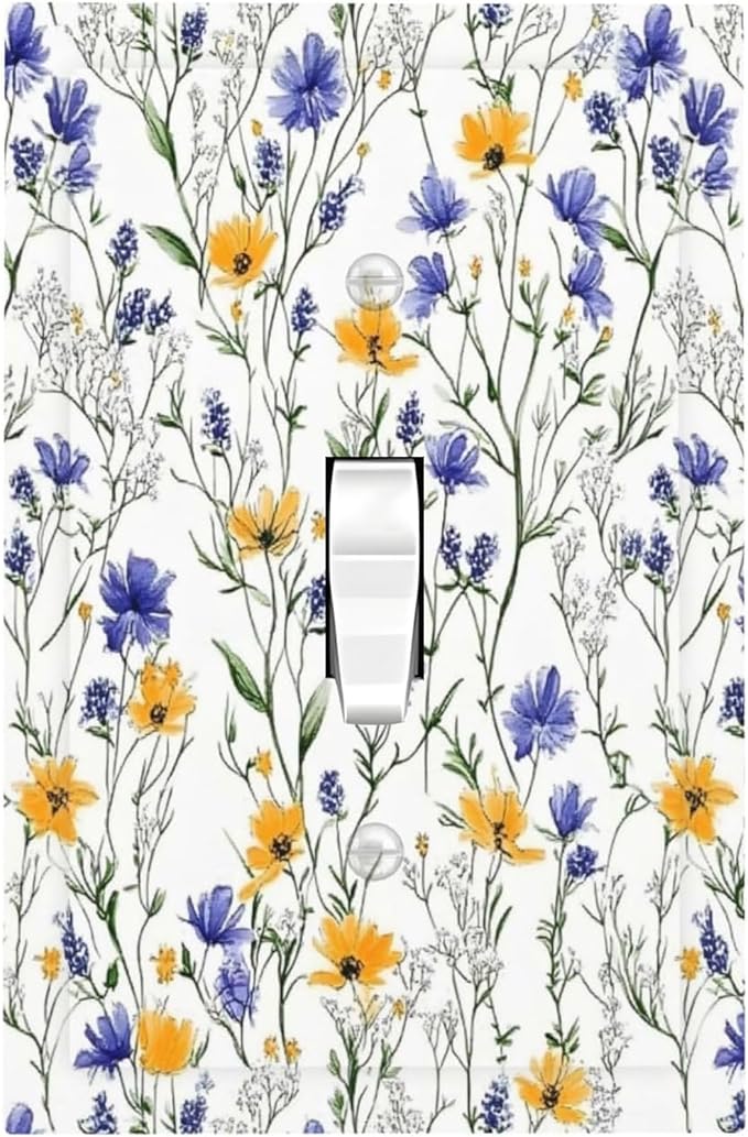 Decorative Light Switch Cover Floral Colorful Green Leaf Wildflower 1 Gang Single Toggle Device Electrical Faceplate Switchplates Decorator Outlet Wall Plate For Bed Room Living Room