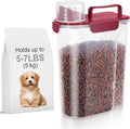 LEAWALK 5-7Lbs Dog Cat Food Storage Container with Upgraded Large Nozzle BPA-free, 4 Snap Seals Plastic Pet Food Storage Containers with Handles (Elegant Red, 5L-1pack)
