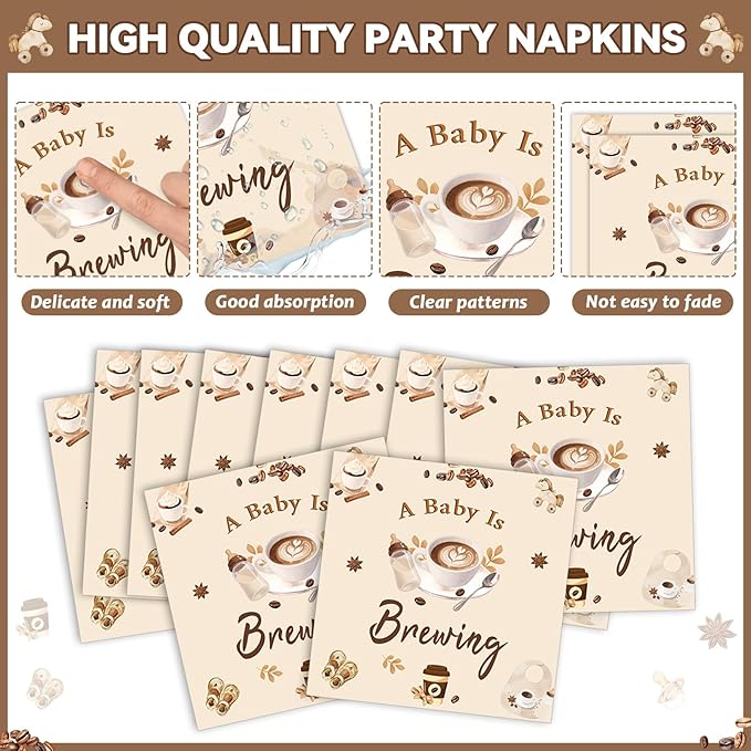96 Pcs Coffee Baby Shower Party Plates Napkins Tableware Set A Baby Is Brewing Supplies In Bloom Disposable Dinnerware Coffee Themed Decoration Favors for Pregnancy Party, 24 Guests