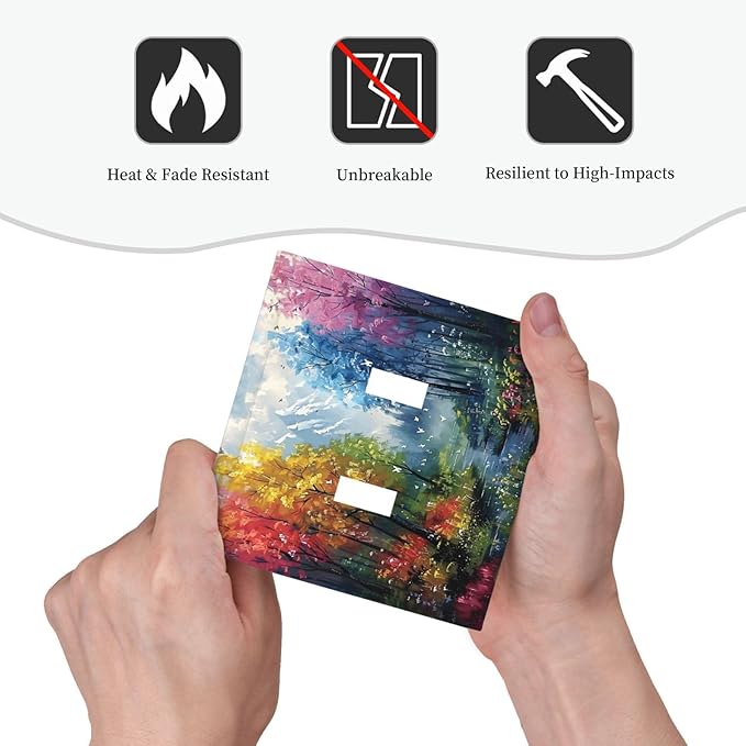 Colorful Forest Snow Mountain River Oil Painting Style Decorative Switch Plates 2 Gang Double Toggle Outlet Light Switch Cover Wall Plate Electrical Faceplate for Bedroom Living Room Decor