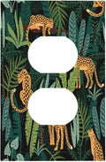 Jungle Cheetah Tropical Wildlife Leopard Green Palm Leaf Outlet Covers 1 Gang Duplex Light Switch Cover Decorative Switch Plates Electrical Receptacle Faceplate Wall Plate for Farmhouse Home Decor