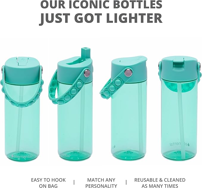 Elemental Leak Proof Water Bottles for Kids - Splash Kids Water Bottle for School with Pop-it Handle - Tritan Plastic Water Bottle with Straw - Mermaid & Robin's Egg - 18oz (2 Pack)