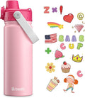 baab 18oz Kids Water Bottle, Insulated Kids Water Bottle with Lockable Spout Lid & Stickers, 18/8 Stainless Steel Vacuum Leakproof Kid Water Cup with Handle for Boy Girl & School (Rose Pink, 1 Pack)