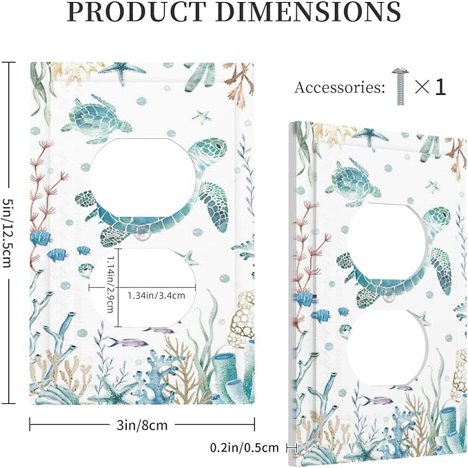 Sea Turtle Ocean Starfish Fish Coral Pearl Outlet Covers 1 Gang Duplex Light Switch Cover Decorative Switch Plates Electrical Receptacle Faceplate Wall Plate for Bathroom Kids Room Decor