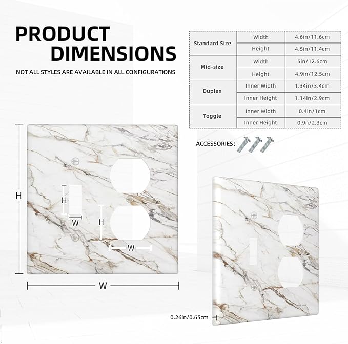 Outlet Covers White Brown Marble Abstract Modern Luxury 2 Gang Decorative Switch Plates 1 Toggle Duplex Combo Light Switch Cover GFCI Socket Cover WallPlates for Bathroom Kitchen Decor