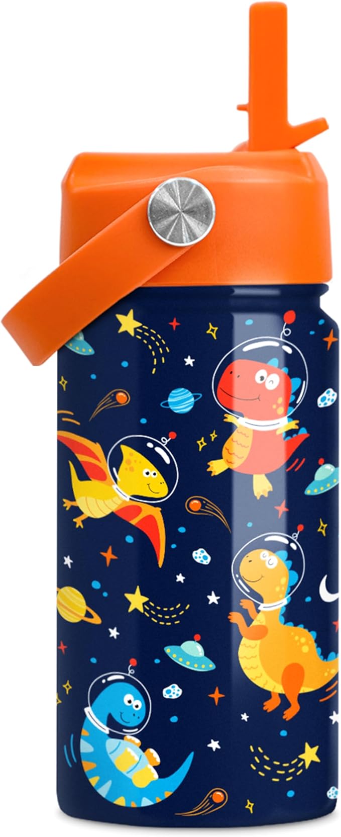 Kids Water Bottle with Straw Lid - 12 Oz Insulated Stainless Steel Dinosaur Water Bottles for Kid Boys - Travel Cup for School Sports