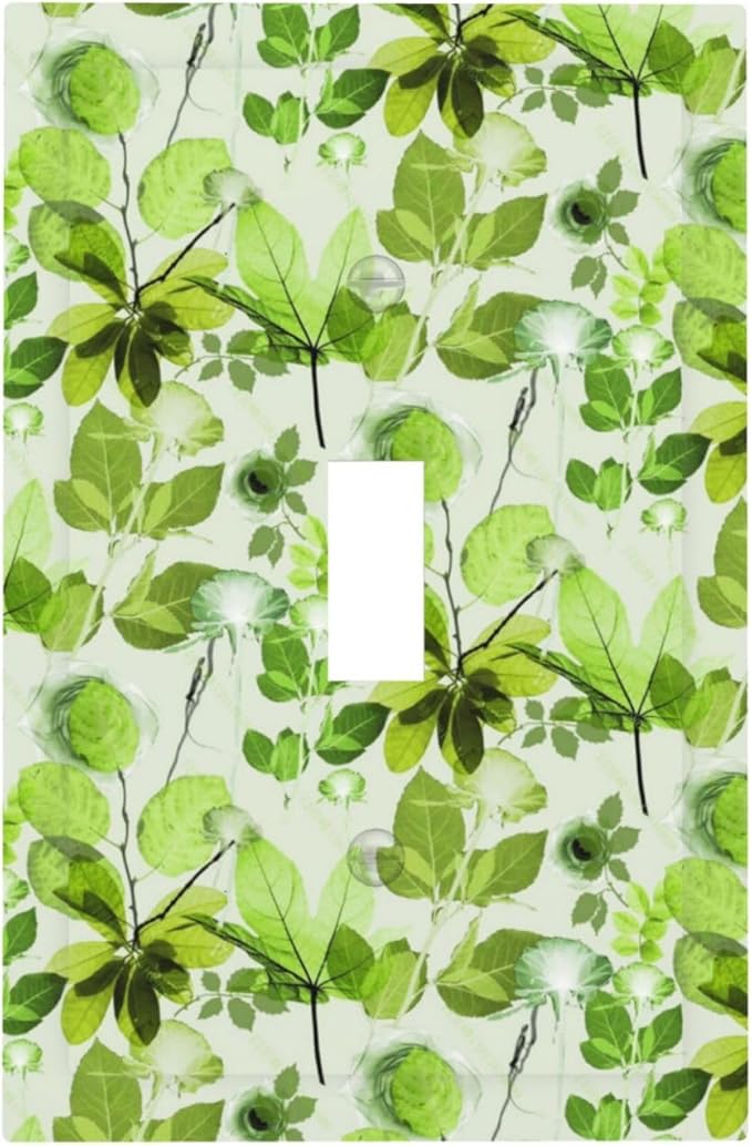 Green Leaves Spring Plant Floral Decorative Light Switch Cover 1 Gang Single Toggle Device Electrical Faceplate Switchplates Decorator Outlet Wall Plate for Bed Room Living Room Decor