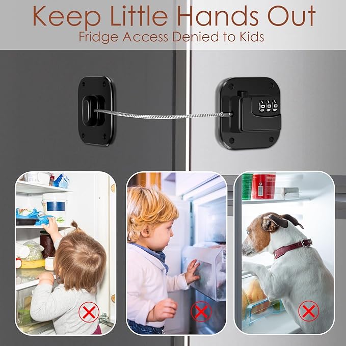 Refrigerator Lock, Combination Lock for Refrigerator Cabinets, Drawers, Heavy Duty Fridge Lock, Easy Install No Keys Needed, Black (Black-3Pack)