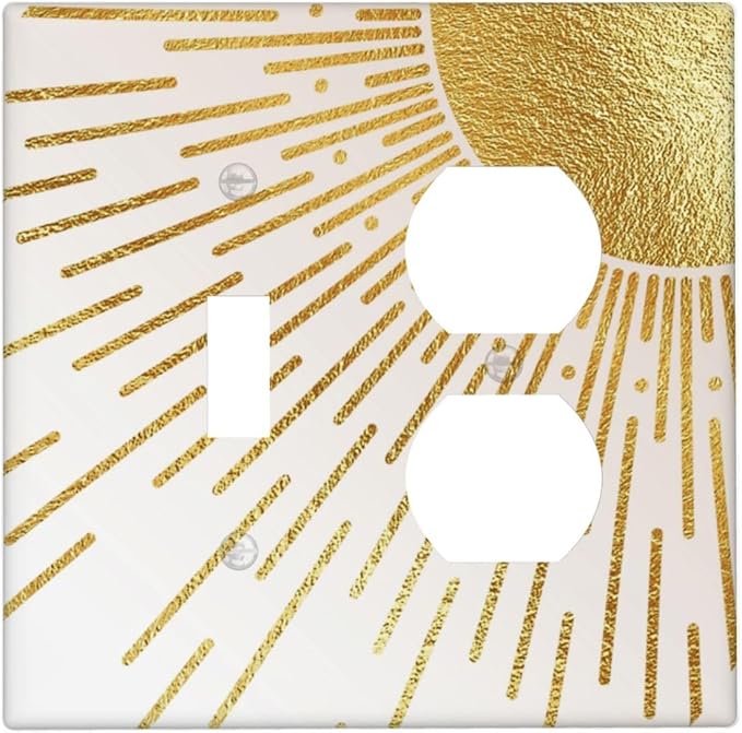 Mid Century Boho Gold Sun Abstract Sunrise Wallplates 1 Toggle 1 Duplex Switch Plate Electrical GFCI Faceplate Decorative Light Switch Covers for Kids Room Home Decor