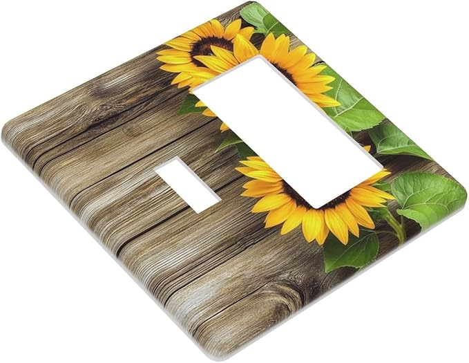 Outlet Covers Sunflowers Rustic Wood 1 Toggle 1 Rocker Combination Decorative Wall Plate Electrical Switch Plates Light Switch Cover Plate For Farmhouse Cabin Decor
