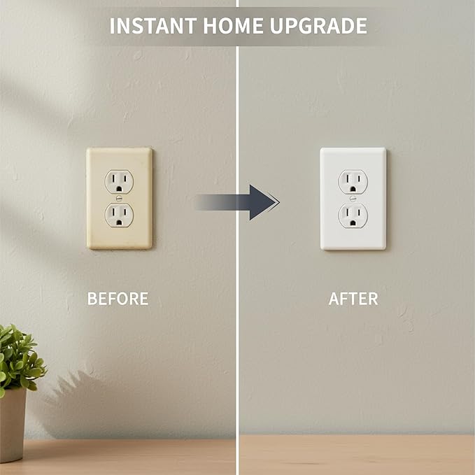 Bates- Duplex Wall Plate, 5 Pack, White, Electrical Outlet Cover Plates, Wall Outlet Cover