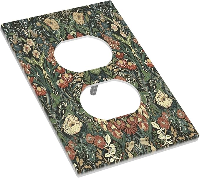 Outlet Covers Vintage Dark Floral William Morris Green Flower 1 Gang Duplex Wall Plate Decorative Switch Plates Electrical Receptacle Faceplate Light Switch Cover for living Room Home Decor