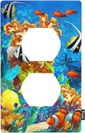 Underwater Landscape Outlet Covers Colorful Tropical Fishes Coral Seaweed Duplex Receptacle Wall Plate Standard 1-Gang Home Decorative Office