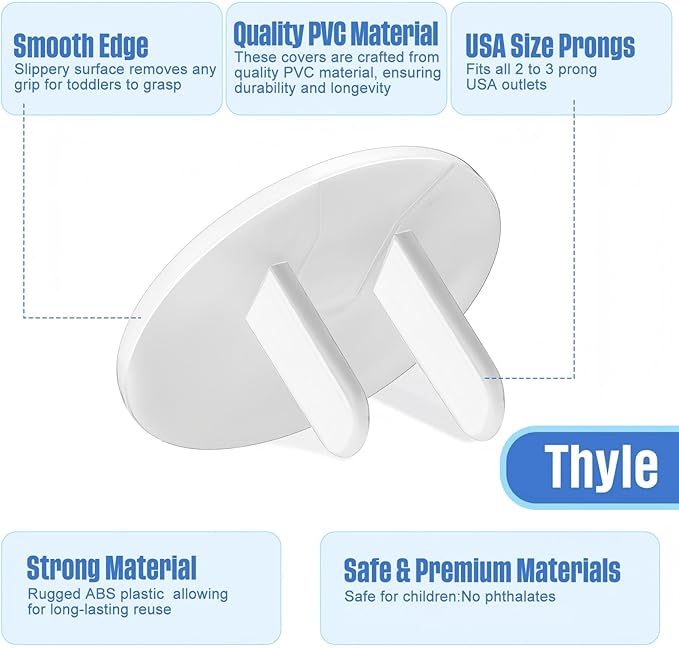 Thyle 100 Pcs Baby Proofing Outlet Covers Bulk Improved Grip Socket Guards for Child Safety Standard Universal Electrical Plug Protectors for Home Office Daycare (White)