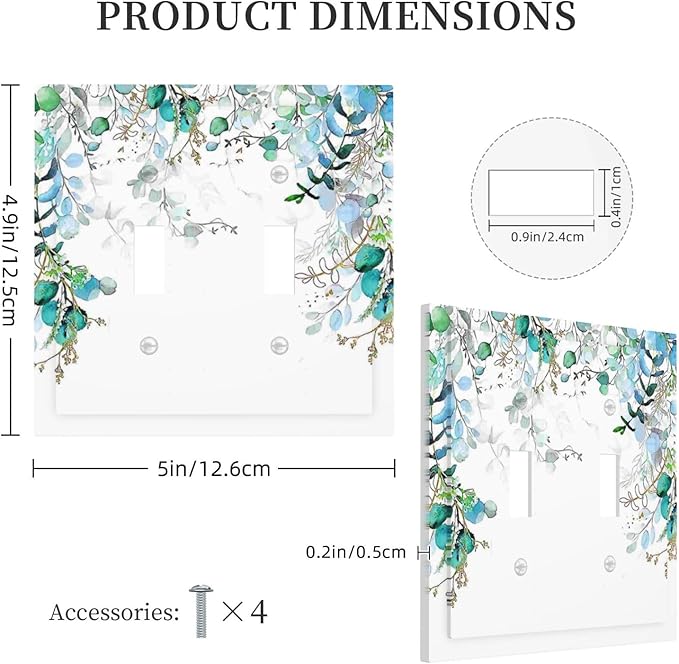 Decorative Light Switch Plate Covers Bohemian Green Eucalyptus Leaf Pine Leaves 2 Gang Wall Plate Double Toggle Switch Cover Plate Electric Dual Device Electrical Faceplate