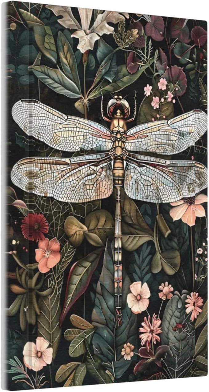 Vintage Dark Green Dragonfly Flowers Floral Botanical Light Switch Cover Plate 1 Gang No Device Blank Electrical Wall Plates Faceplate Decorative Switch Plate Covers for Farmhouse Home Decor
