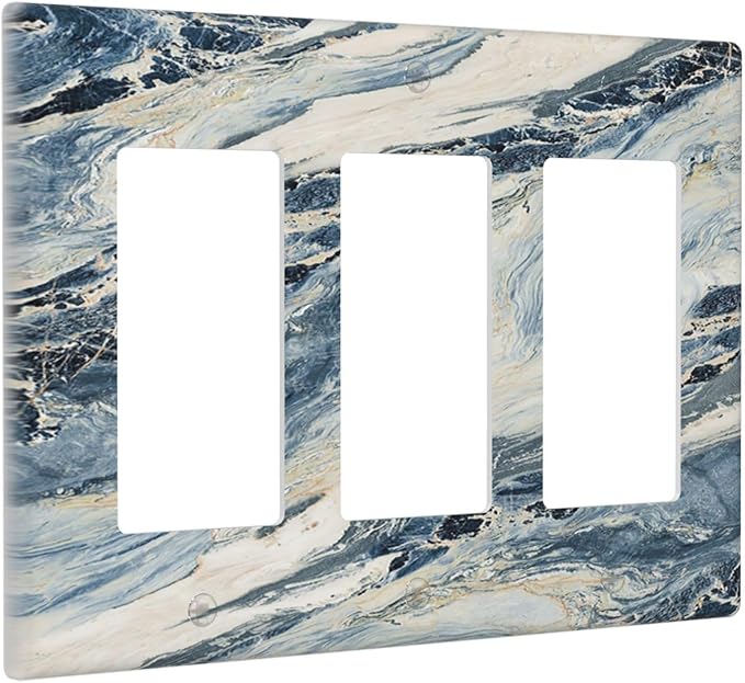 Light Switch Covers Blue Grey Marbling Modern Abstract Design 3 Gang Rocker Electrical GFCI Decorative Triple Outlet Wall Plate Cover Switchplate for Bedroom living Room Decor