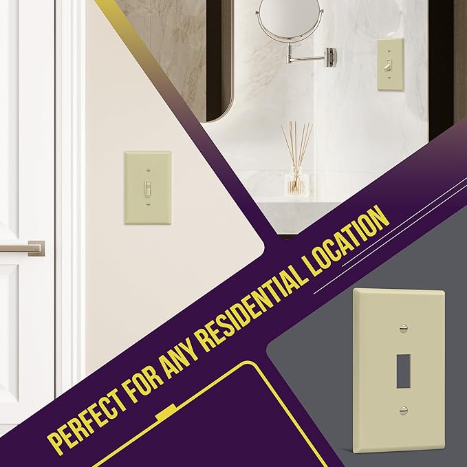ENERLITES Toggle Light Switch Wall Plate, Gloss Finish, Midway Size 1-Gang 4.88" x 3.11", Unbreakable Polycarbonate Thermoplastic, UL Listed, 8811M-I, Ivory
